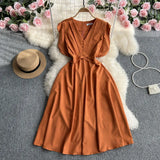 Zingj Fly Sleeve Dress Women's Summer New Design Sense V Collar Waist Show Thin Temperament Big Place French Fairy