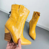 Faux Leather Cowboy Ankle Boots for Women Wedge High Heel Boots Snake Print Western Cowgirl Boots Silver Gold White