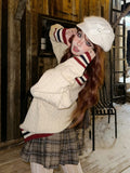 Brown V-neck Letter Print Oversize Sweater- Outfit