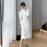 New Elegant Autumn Winter Turtleneck Basic Knitted Sweater Dress Office Lady Slim Clothes
