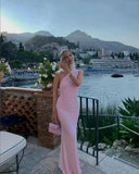 Pink One Shoulder Back Tie Up Maxi Dress- Outfit