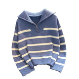 Zingj Feeling Sweater Women's Wear With Autumn And Winter 2023 New Lazy Wind Versatile Zipper Stripe Short Bottom