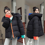 2022 New Winter Women Parkas Jackets Loose Hooded Thicken Warm Padded Coat Knit Spliced Female Winter Outwear