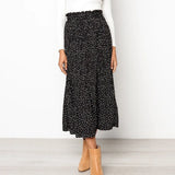 Dots Floral Print Pleated Midi Skirt Women Elastic High Waist Side Pockets Skirts Summer 2019 Elegant Female
