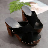Summer New Korean Version Of The Toe Thick Toe Cool Drag Thick Hedging And Waterproof Slipper Women Cross With High Heel Large Size Women's