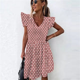 Women Dresses 2022 Women's Ruffles Spring Street Sexy Casual Slim Thin Beach Party O Neck Mini Polka Dots Free
