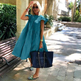 Oversized Patchwork Dress Women's Elegant O-Neck Ruffle Sleeve Midi Dresses Summer Female A Line Ruffled Sundress