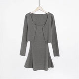 Zingj Trend Women's Wear Small And Fresh Slim Style Round Neck Fairy Halter Dress Long-Sleeved Cardigan Jacket Two-Piece