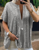 Sequins V-neck Sleeve Sequin Deep