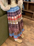 Boho Plaid Patchwork Long Skirt- Outfit