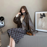 Zingj Coat Female 2024 Spring And Autumn New Korean Version Loose Short Foreign Style Lapel PU Leather Jacket Joker Jacket Tide-Outfit