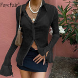 2022 Autumn Women Sexy T Shirts Vintage Fashion V Neck Button Y2k See Through White Casual Long Sleeve Top