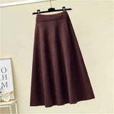 Brown Knitted Long Skirt 2021 Autumn Winter Women Casual Solid A Line Skirt Korean Female Black High Waist Midi