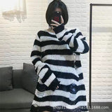 Zingj Hole Hollow Out In The Long Sweater Female Stripe Loose Color Dark Versatile Knit Niche Punk-Outfit