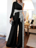 Wide Leg Pants Printed Two Piece Set New Summer Slan shoulder Sexy Party Sequins Suits Commuter High Waist Office Lady