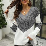 2025 New Colored Knitted Shirt Women's Autumn Winter Leopard Tard New V-Necked