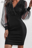 Women Elegant Fashion Long Dress Long Sleeve O Neck Slim Sheath Package Hip Ladylike Embroidered See-through Mesh Vestidos