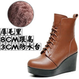 Head 12Cm High Slope And Waterproof Table Mid-Sleevel Boots With Side Zipper Women's Boots Pine Cake Plus Velvet Winter Warm Leather