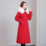 Winter 2024 New Cotton-Padded Clothes Long Over The Knee Lady Big Wool Collar Slim Slim Big Size Thick Down Cotton Clothes-Outfit