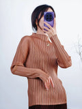 Folded Women's Clothing New Simple Classic Long-Sleeved Top Lady High-End Wrinkle Bottom Shirt