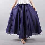 2020 Summer Women Skirt Linen Cotton Vintage Long Skirts Elastic Waist Boho Beige Pink Maxi Skirts Faldas