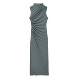 Women's Clothing 2025 Spring New Sleeveless Wrinkles Decorated Semi-High Collar Net Fan Flute