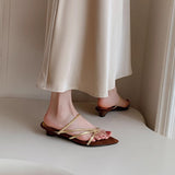 Holiday Roman Wind Two Wearing Sandals Word With Pointed Gold Fine Heel Shoes Outside Wearing Cool Slippers