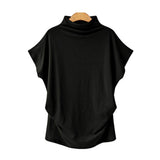 Solid Loose Tee Shirt Korean Harajuku Oversized Pullover Batwing Short Sleeve Turtleneck T Shirt Elegant Tops