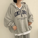 Vintage Letter Print Pullover Zipper Hoodie-Outfit