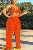Two PIeces Set Sexy Knitted Halter V-Neck Lace Up Backless Tassel Skinny Crop Tops + Hollow Out Pants Streetwear