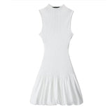 Knitted Hollow Out Back Mini Balloon Dress-Outfit