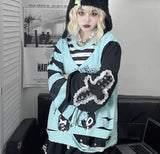 Y2k Fashion Fake Two Pieces Cartoon Print T-shirts Women Casual Loose Grunge Tops Aesthetic Fairy Harajuku Kawaii