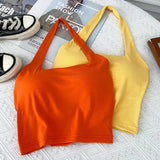Camisole With Build-in Bras Girls Padded Tank Crop Top Summer Chic Women Soft Stretchy Cami Sleeveless