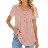 Zingj 2024 New Circle Draw Pleated Button Short Sleeve Swallow-Tailed T-Shirt Top-Outfit