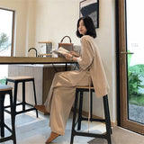 Female Sweater Pantsuit For Women Two Piece Set Pullover V-Neck Long Sleeve Bandage Top Wide Leg Pants