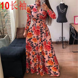 Spring Autumn Bohemia Flower Print Women's Dress Cuasla Hollow Out Long Sleeve Maxi Dresses Fashion Tunic Party Dress