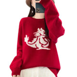 Zingj Dragon New Chinese Red Lovers Sweater With Men And Women-Outfit
