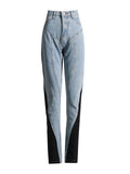 Niche Design 2025 New Middle Waist Contrast Color Splicing Washed Light Color Small Foot Jeans