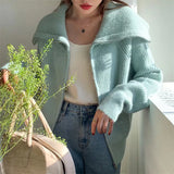 Zingj Lazy Wind Big Lapel Cardigan Zipper Jacket Women's Autumn And Winter New Wide Soft Waxy Sweater Top-Outfit