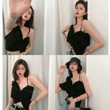 New Black Camisole Women French Design Beautiful Back Bow Cropped Tops Outwear Female