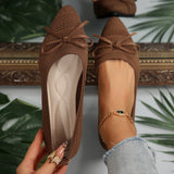 Large-Size Bow Flying Flat Sole Women's Knitted Sharp Slacker Boat