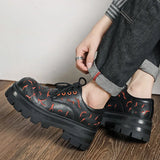 2025 New Men's Leather British Platform Casual Derby Shoes Full Wear Crack Low Top
