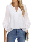 Leaf Seven-Sleeve Tops Solid Color Fashion Casual Casual V-Neck Business Shirt Chiffon Women's