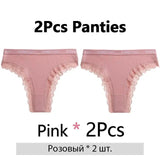 2PCS/Set Women's Panties Cotton Lace Panties And Thongs Comfortable Lingerie Low Waisted Underpants Female Lingerie
