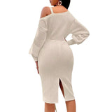 Hot Selling Single Shoulder Lantern Sleeve Solid Color Collect Purse Hip Dress Sexy Wind Women's