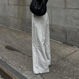 Zingj Simple Black And White Stripe Casual Wide Leg Pants 2024 New Spring And Autumn Fashion Temperament All-Match Trousers Women-Outfit