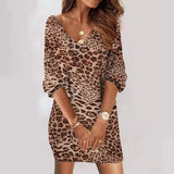 V-neck Women Dress Fashion Print Half Sleeve Casual Loose Mini Dresses 2022 Spring Autumn Elegant Woman Dress Robe