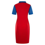 Knee Length 2022 6XL Polo Dress T Shirt Ladies Women Summer Short Sleeve Red Blue Patchwork Casual Oversized