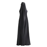Women's Clothing 2025 Spring Festive Dress Hanging Neck Collar Silk Texture Dew Back