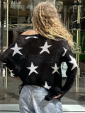 Star Print Sheer One Shoulder Knit Top- Outfit